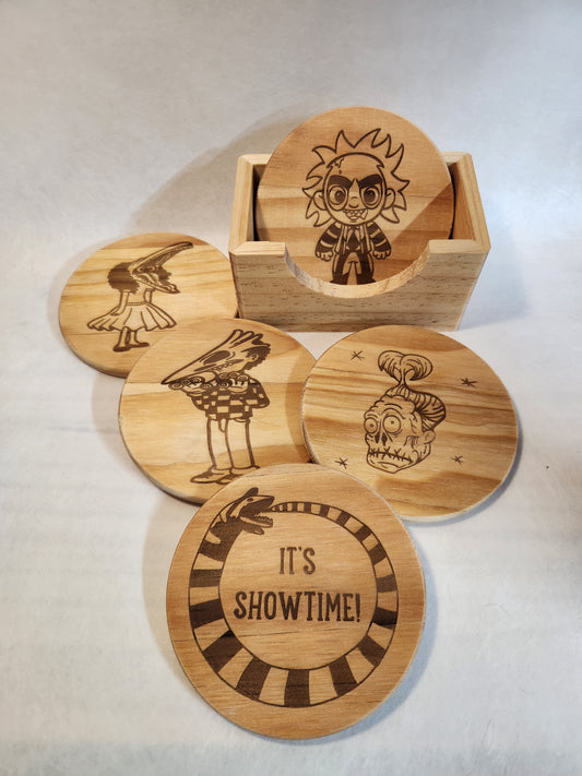 Beetle Juice Coasters (5 Pack + Holder)